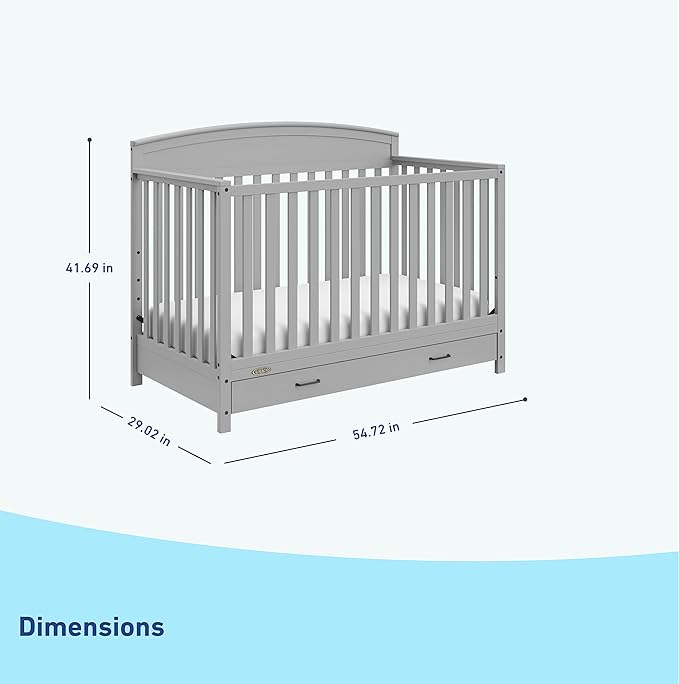 Graco Benton 5-in-1 Convertible Crib with Drawer (Pebble Gray) -Converts from Baby Crib to Toddler Bed, Daybed and Full-Size Bed,Fits Standard Full-Size Crib Mattress, Adjustable Mattress Support Base - LeafyLoom