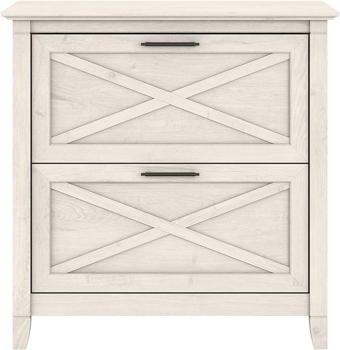 Bush Furniture Key West 2 Lateral File Cabinet | Document Storage & Key West Bookcase Shelf in Linen White Oak | Farmhouse Bookshelf Display Cabinet - LeafyLoom