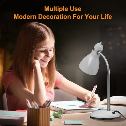 LEPOWER Metal Desk Lamp, Adjustable Goose Neck Table Lamp, Eye-Caring Study Desk Lamps for Bedroom, Study Room and Office (White) - LeafyLoom