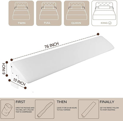 Bed Wedge Pillow,Headboard Pillow,Mattress Wedge,Close The Gap (0-8") Between Your Mattress and Headboard,Bed Gap Filler (White, King) - LeafyLoom