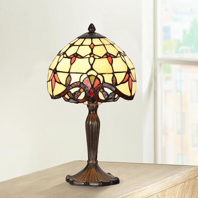 Tiffany Lamp Baroque Design Stained Glass Table Lamp for Living Room Bedroom Bedside Nightstand Home Office (Beige Baroque) - LeafyLoom