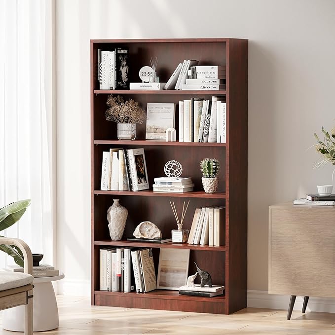 Soohow Cherry Bookcase,Bookshelf for Bedroom,60 inches Tall Wood Book Case Book Shelves,5 Shelf bookcase for Living Room - LeafyLoom