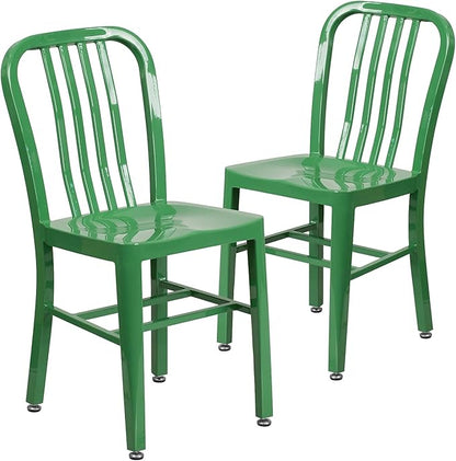 Flash Furniture Gael Commercial Grade 2 Pack Green Metal Indoor-Outdoor Chair - LeafyLoom