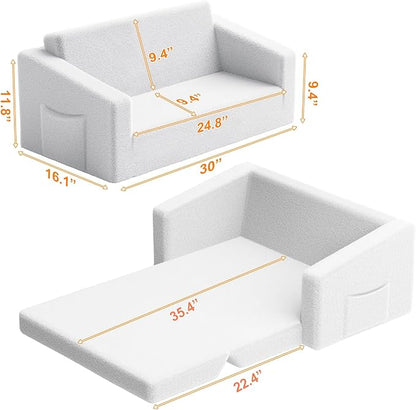 Extra Wide 2 Seater Kids Couch, 2-in-1 Toddler Chairs for Boys & Girls, Kids Sofa with Storage, Comfortable Mini Couch for Kids, Fun Kids Lounge Chair, Toddler Furniture,Children's Gifts(white) - LeafyLoom