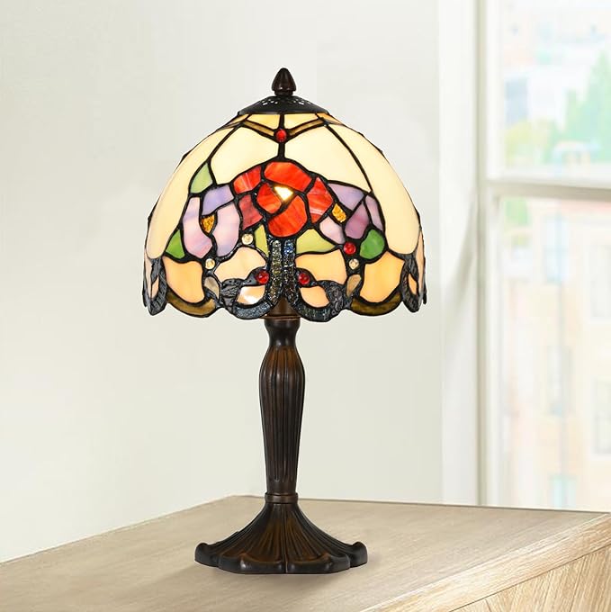 Tiffany Lamp Rose Flowers Design Stained Glass Table Lamp for Living Room Bedroom Bedside Nightstand Home Office - LeafyLoom