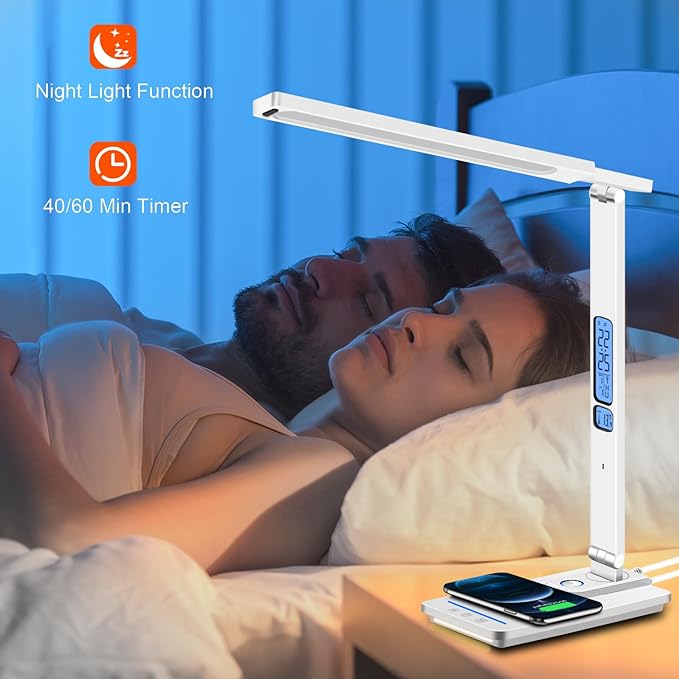 AFROG 5th Gen Multifunctional LED Desk Lamp with USB Charging Port,1800Lux Super Bright,5 Lighting Mode,7 Brightness, Touch Control, Auto Timer, 12W Office Table Lamp - LeafyLoom