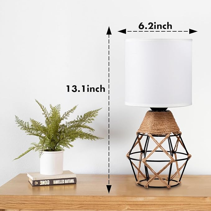 Hamilyeah Table Lamps Set of 2, Woven Lamps for Nightstand with On/Off Switch, Farmhouse Bedside Lamps with White Fabric Shade, Modern Simple Lamps for Bedroom, Living Room - LeafyLoom