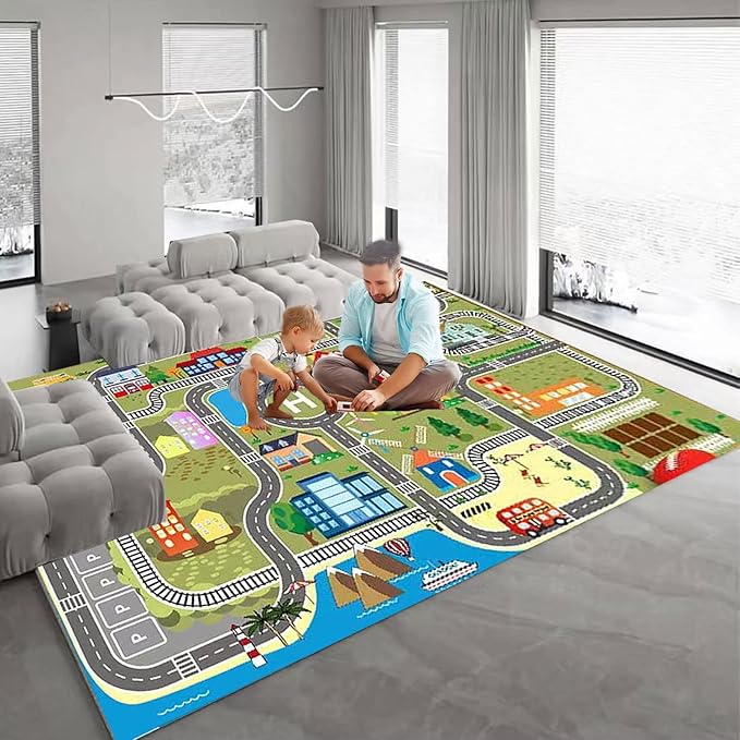 Kids Rug Play Mat for Toy Cars,City Life Road Traffic Educational Carpet,Have Fun Throw Rug,Non-Slip Nursery Rug for Boy and Girl Bedroom 140×200/55×78in - LeafyLoom