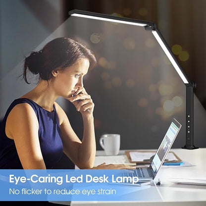 ShineTech LED Desk Lamp with Clamp, Architect Desk Lamp with Dual Light and Adjustable Swing Arm, 4 CCT Modes & 5 Brightness Levels Desk Light - LeafyLoom