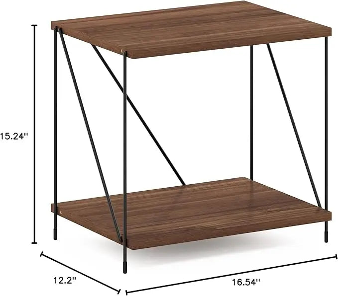 Furinno Besi Industrial Multipurpose Side Table with Metal Frame, Walnut Cove - LeafyLoom