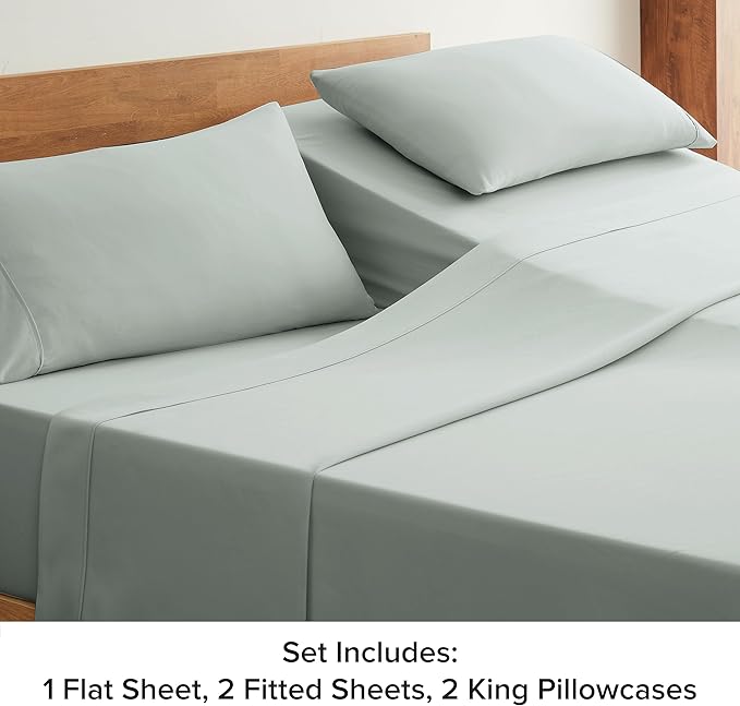 UGG 33613 Alahna Split King Bed Sheet and Pillowcase Luxury 5-Piece Set Machine Washable Deep Pockets Wrinkle-Resistant Breathable Cozy Comfort Silky Cooling Sheets, Split King, Mineral - LeafyLoom