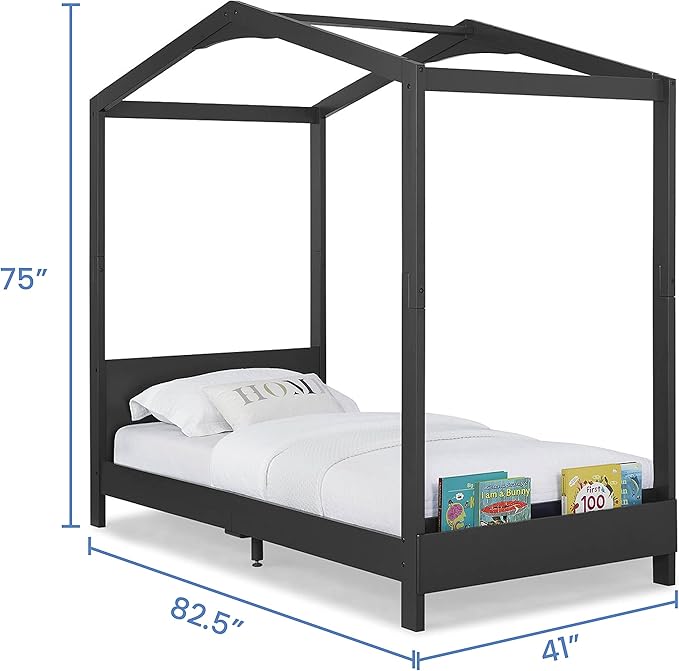 Delta Children Poppy House Twin Bed, Midnight Grey Snooze 6 inch Memory Foam Twin Mattress (Bundle) - LeafyLoom