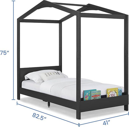 Delta Children Poppy House Twin Bed, Midnight Grey Snooze 6 inch Memory Foam Twin Mattress (Bundle) - LeafyLoom