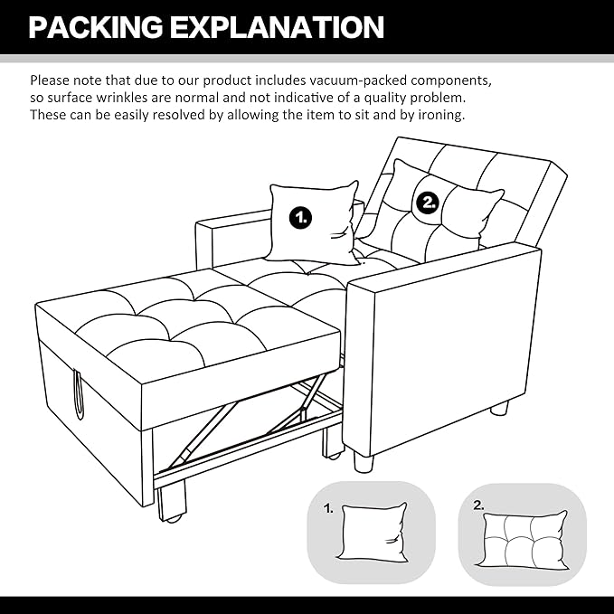 XSPRACER [UPDATED] Convertible Sleeper Chair Bed 3 in 1, Stepless Adjustable Backrest,Armchair, Sofa, Bed, Linen, Warm White, Single One - LeafyLoom