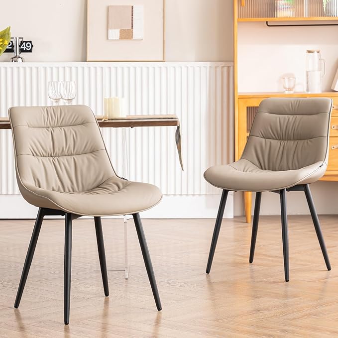 Kidol & Shellder Modern Dining Chairs Set of 2 Kitchen & Dining Room Chairs Upholstered Accent Chair Living Room Chairs Kitchen Chairs Comfy Chair for Bedrooms Waiting Room Home(Khaki) - LeafyLoom