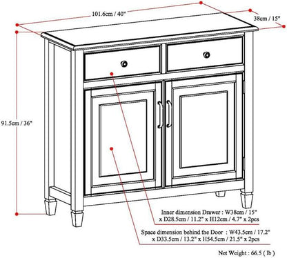 SIMPLIHOME Connaught SOLID WOOD 40 Inch Wide Traditional Entryway Storage Cabinet in Dark Chestnut Brown, For the Living Room, Entryway and Family Room - LeafyLoom