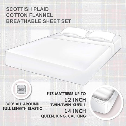 Comfort Spaces Cotton Flannel Breathable Warm Deep Pocket Sheets with Pillow Case Bedding, Full, Scottish Plaid Red, 4 Piece - LeafyLoom