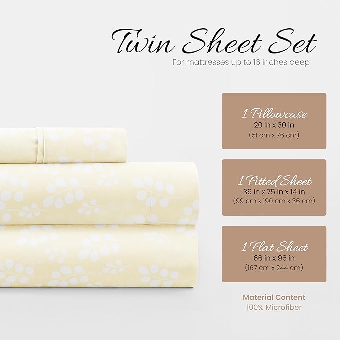 Linen Market 4 Piece Twin Bedding Sheet Set (Wheatfield Ivory) - Sleep Better Than Ever with These Ultra-Soft & Cooling Bed Sheets for Your Twin Size Bed - Deep Pocket Fits 16" Mattress - LeafyLoom