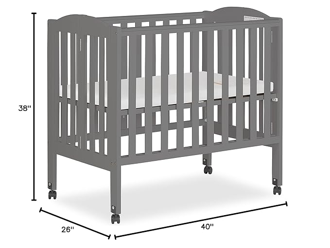 2-in-1 Portable Folding Stationary Side Crib in Storm Grey, Greenguard Gold Certified, Two Adjustable Mattress Height Positions,Made of Solid Pinewood, Flat Folding Crib - LeafyLoom