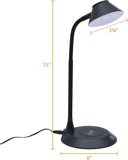 DAC Desk Lamp Wireless Charger – for iPhone 11, X, 8, Galaxy S20, S10, S9, S8, S7 and All Qi-Enabled Devices - 3 Brightness Levels - Flexible Gooseneck LED Lamp - Desk Light for Office – Black - LeafyLoom