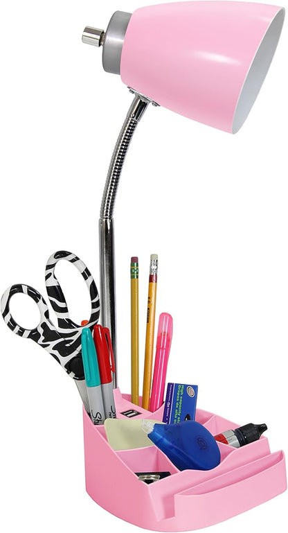 Simple Designs LD1056-PNK Gooseneck Organizer Desk Lamp with iPad/Tablet Stand or Book Holder and USB Port, Pink - LeafyLoom