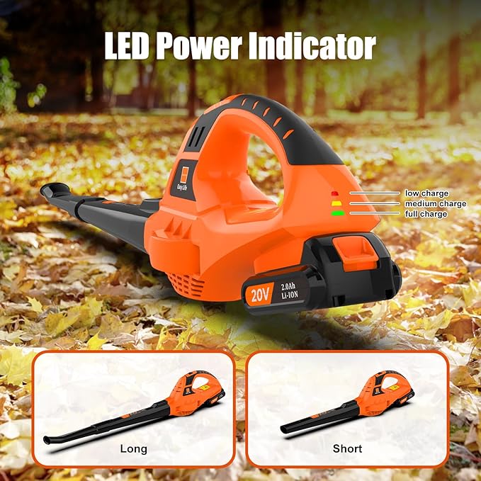 Cordless Leaf Blower,21V Handheld Electric Leaf Blower with 2 x 2.0Ah Battery & Charger, Lightweight Battery Powered Leaf Blower for Lawn Care, Patio, Yard, Sidewalk,Snow Blowing - LeafyLoom