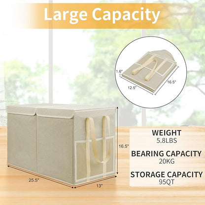 Large Toy Box for Boys Girls Toy Chest Kids Toy Storage Organizer Collapsible Toy Storage Bin Basket with Two Mesh Pockets for Nursery Playroom Bedroom Living Room Organization - LeafyLoom