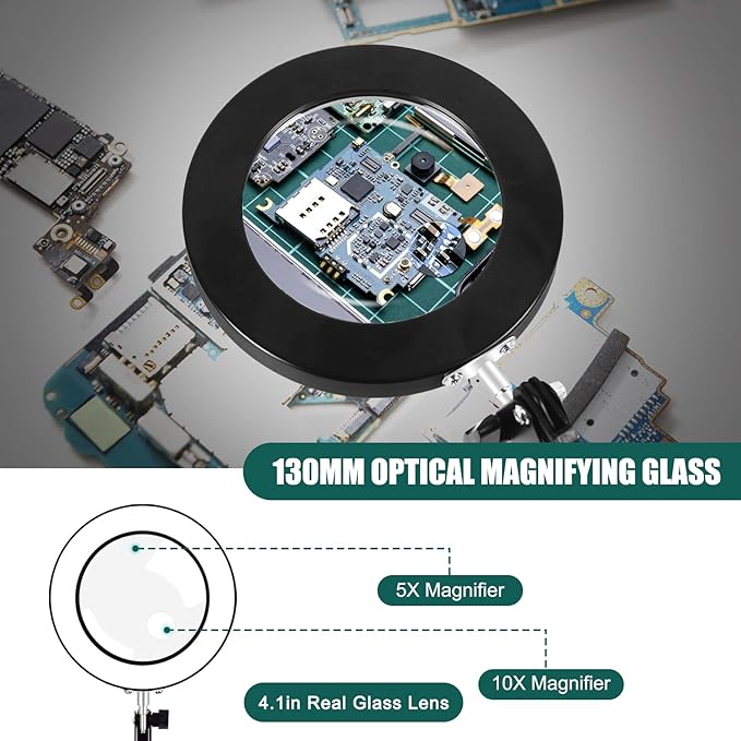 Magnifying Glass with Light Toolour 5X&10X Magnifying Glass Light with 26in Long Arm, 3 Colors Dimming Magnifying Desk Lamp, Lighted Magnifier Glass for Jewelry Close Work Reading Hobby Craft - LeafyLoom
