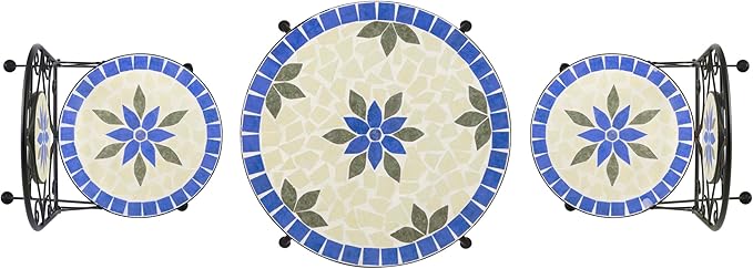 Alpine Corporation Blue and Beige Mosaic Bistro Set, 3-Piece - LeafyLoom