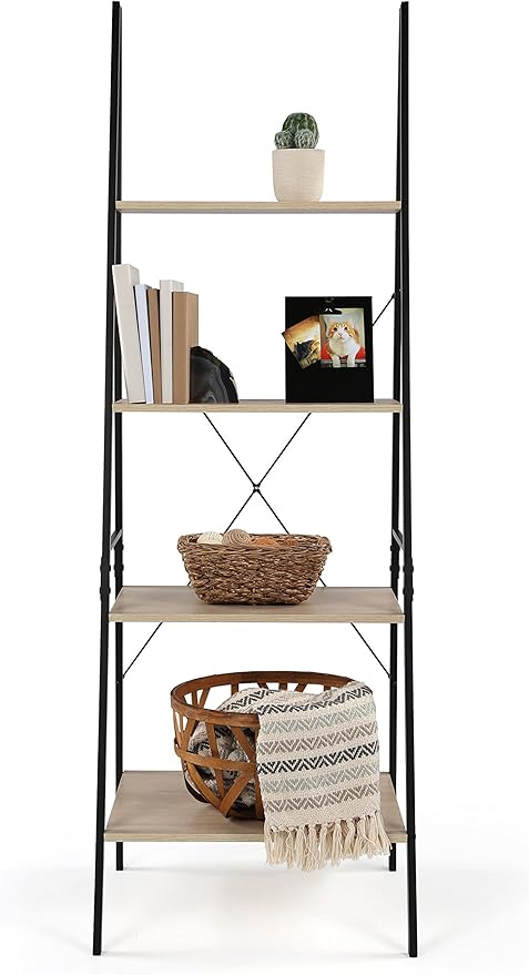 Humble Crew Bookcase 4-Tier 71" Tall Wood Ladder Shelf, Sandwashed Grey - LeafyLoom