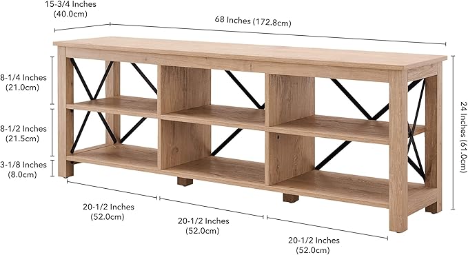 Henn&Hart Rectangular TV Stand for TV's up to 80" in White Oak, Electric Fireplace TV Stands for the Living Room - LeafyLoom