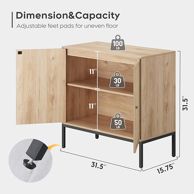 Brafab Sideboard Buffet Cabinet with Storage, Accent Cabinet with Natural Rattan Decorated Doors, Rattan Cabinet, for Living Room, Entryway, Bedroom, Dining Room/Square Doors - LeafyLoom