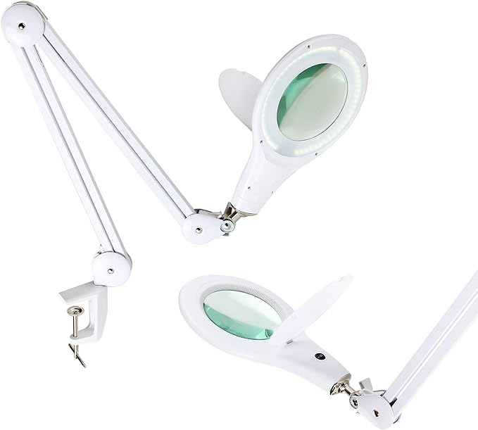 Brightech LightView PRO Magnifying Desk Lamp, 2.25x Light Magnifier, Adjustable Magnifying Glass with Light for Crafts, Reading, Close Work - White - LeafyLoom