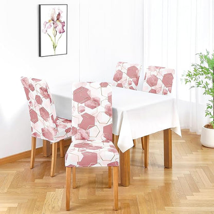 Gibelle Dining Room Chair Covers Set of 4, Soft Stretch Kitchen Chair Covers Slipcover Protector, Removable Washable Geometric Parson Chair Covers 4 Pack, Dusty Pink Gibelle