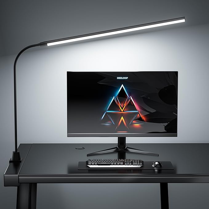 LED Clip on Light/Reading Light, 20" Ultra-Long Chips Bright Desk Lamp, 10%-100% Stepless Dimming & 3 Color Modes Office Lamp with 360° Gooseneck Memory Function Clamp Light for Working - LeafyLoom