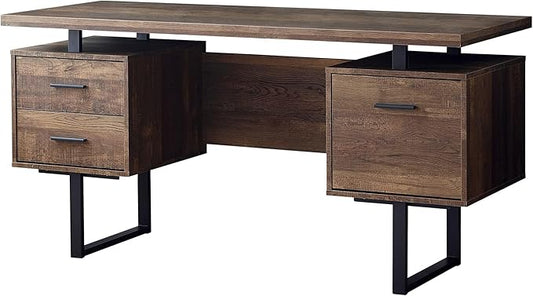 Monarch Specialties Computer Desk with Drawers - Contemporary Style - Home & Office Computer Desk with Metal Legs - 60"L (Brown Reclaimed Wood Look) - LeafyLoom