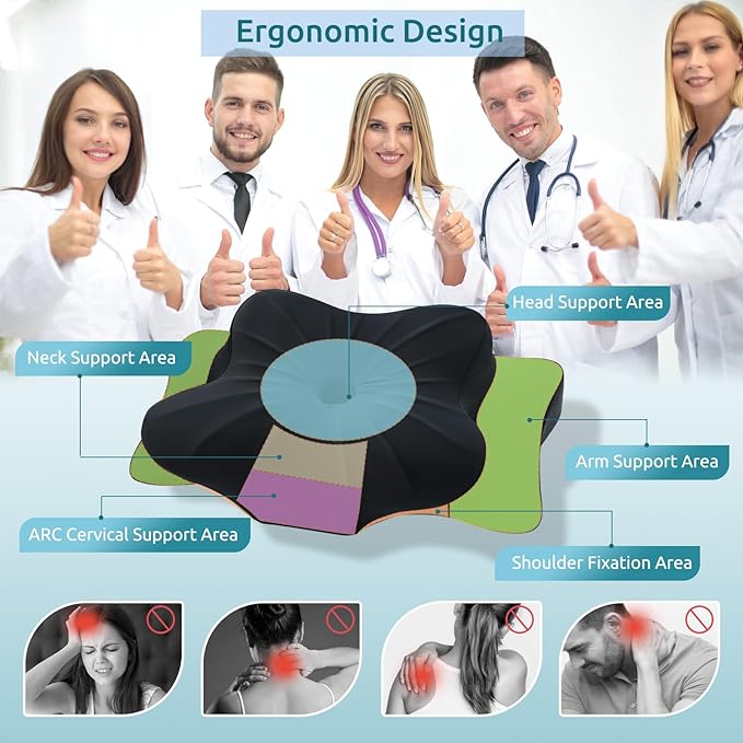 DONAMA Cervical Pillow for Neck and Shoulder,Contour Memory Foam Pillow,Ergonomic Neck Support Pillow for Side Back Stomach Sleepers with Pillowcase - LeafyLoom