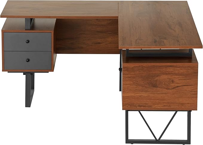 NicBex Laik-DW-00045-DX Desks, 59" W x 57.75" D x 30" H, Walnut - LeafyLoom