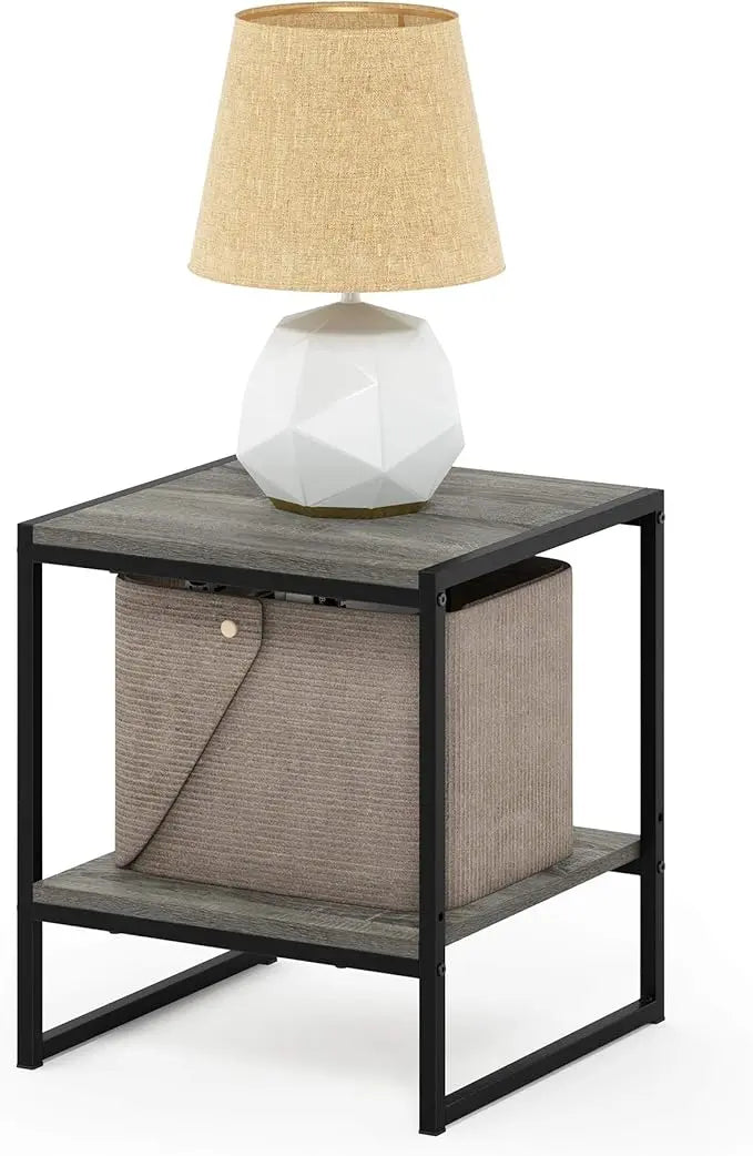 Furinno FM19122GYW Camnus Modern Living 2-Tier End Table, French Oak Grey, 15.9 in x 15.75 in x 18 in - LeafyLoom