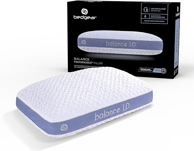 Bedgear Balance Performance Pillow - Size 1.0 - Moisture Wicking Bed Pillow - All Sleep Positions - Medium Firmness Sleeping Pillow - Hypoallergenic, Washable Removable Cover - 20" W x 26" L x 5.25" H - LeafyLoom