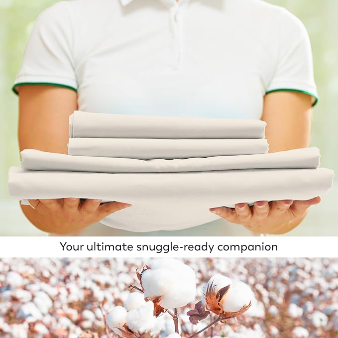 Purity Home Organic 100% Cotton Ivory Full Size Bed Sheets, Percale Weave Cotton Sheet Set for Full Size Bed, Crisp, Cooling & Breathable Bed Sheets, Fits Mattress Upto 16" Deep Pocket - LeafyLoom