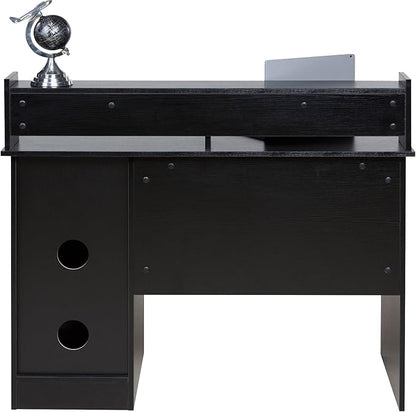 OneSpace Essential Computer Desk, Hutch with Pull-Out Keyboard, Black - LeafyLoom