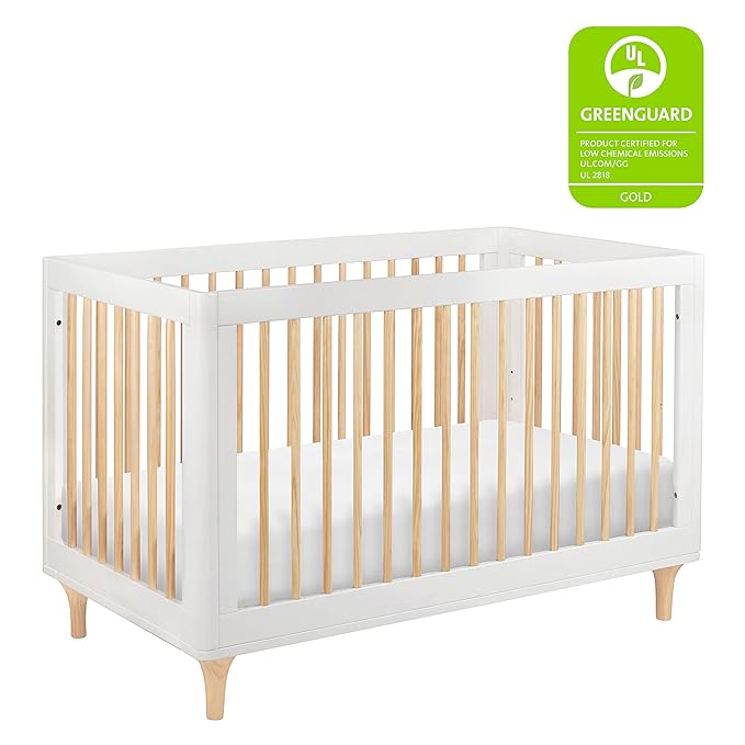 Babyletto Lolly 3-in-1 Convertible Crib with Toddler Bed Conversion Kit in White and Natural, Greenguard Gold Certified - LeafyLoom