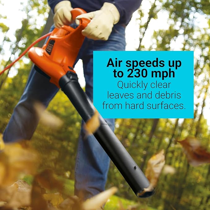 BLACK+DECKER 3-in-1 Leaf Blower, Leaf Vacuum and Mulcher, Up to 230 MPH, 12 Amp, Corded Electric (BV3600) - LeafyLoom