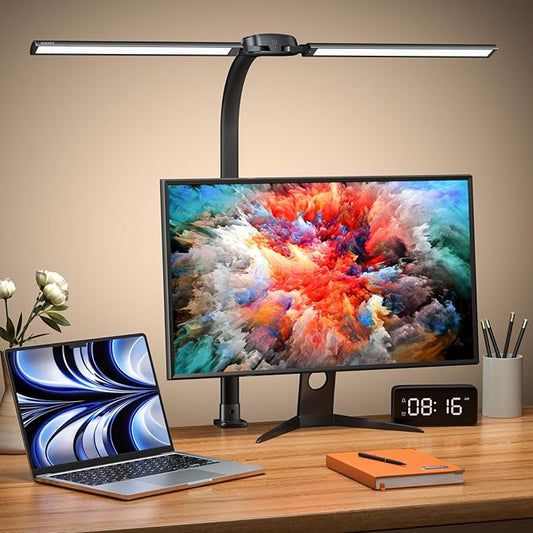 Led Desk Lamp with USB Charging Port Architect Task Dual Lamps for Home Office with Atmosphere Lighting, 24W Ultra Bright Modern Flexible Gooseneck Tall Table Light 5 Color Modes for Drafting Reading - LeafyLoom