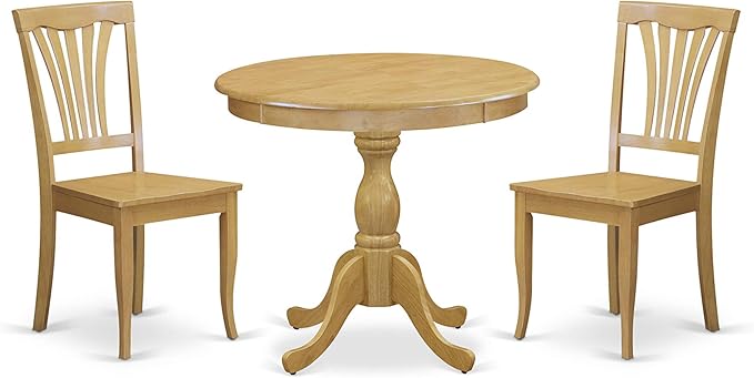 East West Furniture Antique 3 Piece Set Contains a Round Kitchen Table with Pedestal and 2 Dining Room Chairs, 36x36 Inch, AMAV3-OAK-W - LeafyLoom