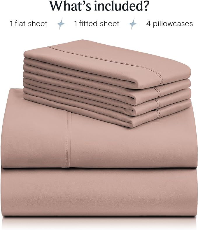 LuxClub 6 PC California King Sheet Set, Breathable Luxury Bed Sheets, Deep Pockets 18" Wrinkle Free Cooling Sheets Machine Washable Hotel Bedding Silky Soft - Pearl Pink Cal King - LeafyLoom