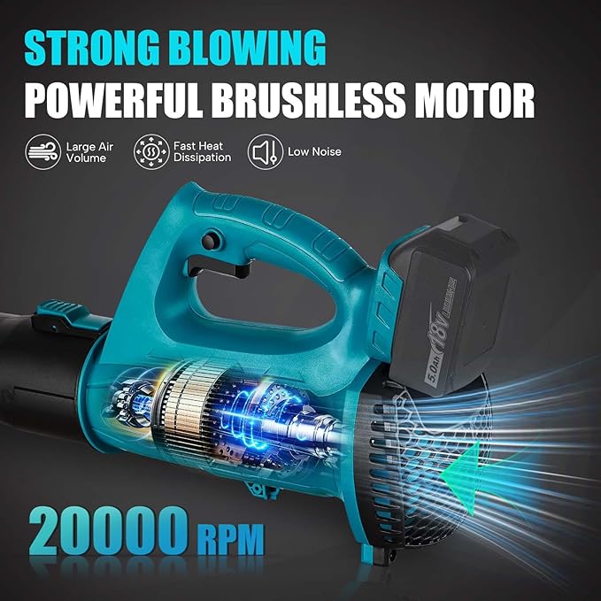 Cordless Leaf Blower for Makita 18V Battery, 450CFM 150MPH Electric Leaf Blower, 6 Speed Lightweight Handheld Leaf Blower for Lawn Care, Patio, Snow, Dust, Blowing Leaves (Battery NOT Included) - LeafyLoom