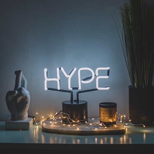 Amped & Co HYPE Real Neon Light Novelty Desk Lamp, Large 9.6x8.3", White Glow - LeafyLoom