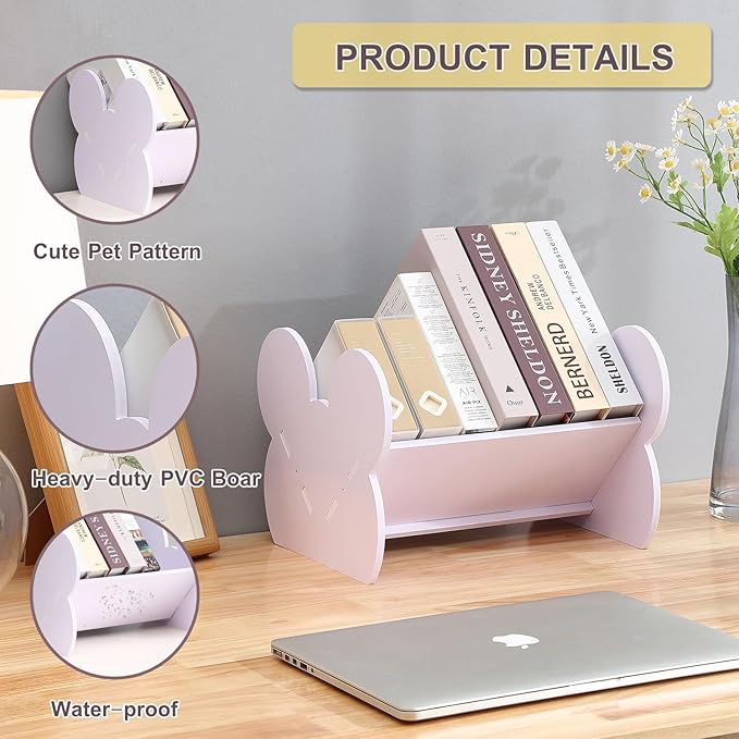 Kids Bookshelf, Small Desktop Bookshelf, Tilted Mini Bookshelf for Desk, V-Shaped Tabletop Bookshelf, Book Shelf for Books Magazine CD - LeafyLoom